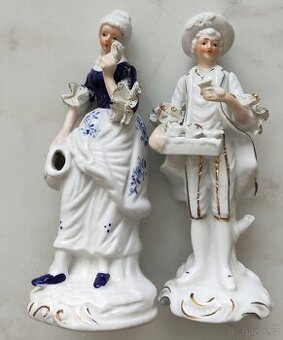 Prodám Porcelánové sošky – Prodavač květin & Dáma se džbánke