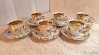 Hrníčky a talířky 12ks - Karlovarský porcelán (zlacený)