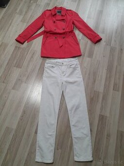 Luxusní červený kabátek vč. Marks Spencer džíny UK 12/M