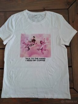 Vtipné bílé dámské tričko Talk to my hand velikost S-M