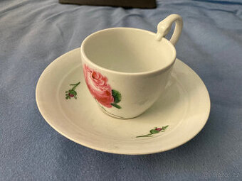 Starožitný porcelánový hrnek s podšálkem Míšeň Empír - 1