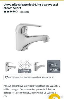 Umyvadlová baterie S-Line bez výpusti chrom SL271