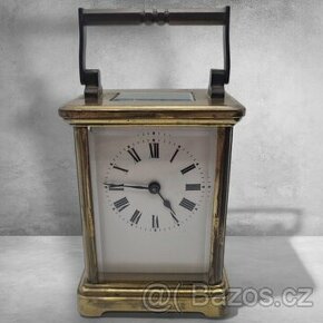 Starožitné mosazné francouzské kočárové hodiny z 19. století