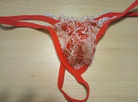 Pánské červené tanga s krajkou