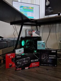 Herní PC s RX 6600 + Ryzen 5 3600 + monitor a klávesnice