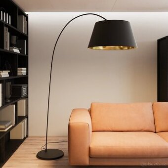 Stojací lampa Lindby Esti, černá/zlatá, látka, výška 192 cm