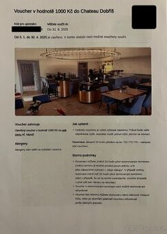 Voucher na 1000Kč do Chateau Dobříš- restaurace zámku Dobříš
