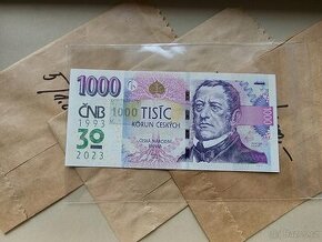 1000 Kč s přítiskem ČNB výroční bankovky 30 let