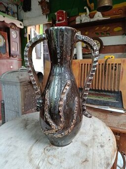 Stará keramická váza s uchy - originální kousek s patinou