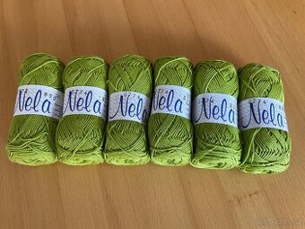 6x 50g háčkovací/ pletací příze Nela (300g)- hráškově zelená