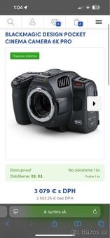 Predam 2 kusy kamery BMPCC 6K PRO