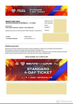 4 Vstupenky na Beats For Love Ostrava 4.7. - 5.7. 2025