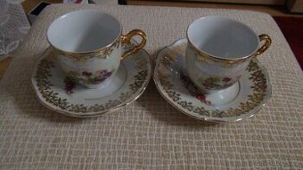 Porcelánové šálky s podšálky retro - dvojice