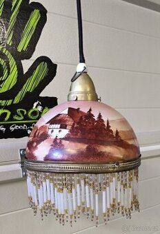 krásný starožitný kompletní stahovací lustr s ověsy