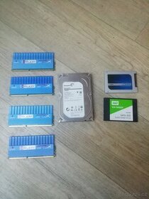 Nabízím k prodeji RAM 4x4GB a HDD 1TB +2x SSD