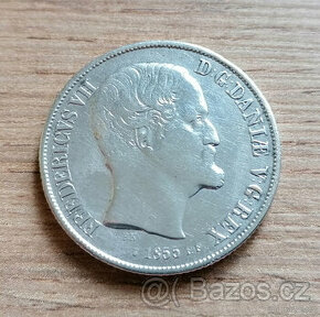Stříbro 1 Rigsdaler 1855 Frederik VII. stříbrná mince Dánsko