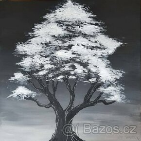 Malovaný obraz - strom bílý rozměr 40x40cm