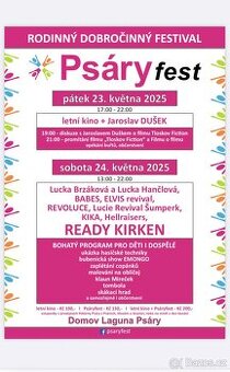 Psáryfest - Prodám vstupenky na dobročinný hudební festival - 1
