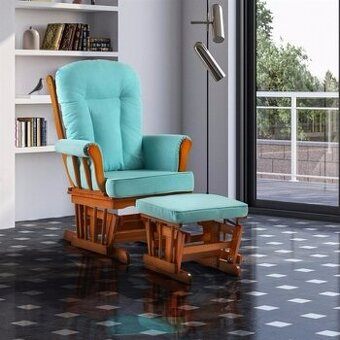 Houpací křeslo, kojící křeslo s podnožkou modrá látka