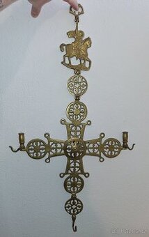 vintage byzantský bronzový křížový závěsný svícen