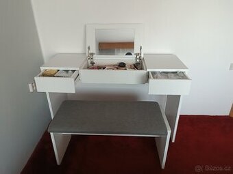 Toaletní stolek s taburetem bílý - 1