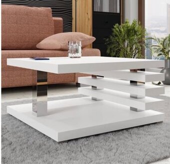 Designový konferenční stolek – bílý lesk