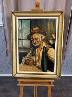 Obraz olej na desce - Štamgast v hospodě (525001)