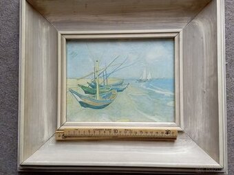 obraz Van Gogh Rybářské lodě zasklená reprodukce velký rám