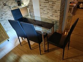 Skleněný kuchyňský stůl a 4 židle - 1