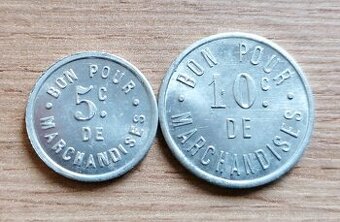 Francouzské nouzové mince 5 a 10 Centim. 1922 Ruffec Francie