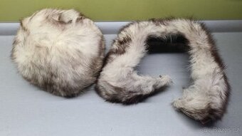 Čepice a šála - límec stříbrná liška