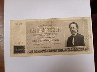 bankovka 5000 kč z roku 1945