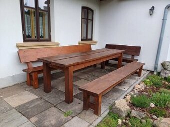 Borovicový zahradní set - stůl a lavice z masivu