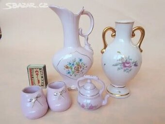 RETRO růžový porcelán -cena za vše