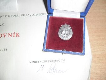 stříbrný odznak - nejlepší pracovník -zdravotnictví + dekret