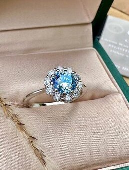 1 ct. moissanite modrý diamantový Snubní prsten diamant 925