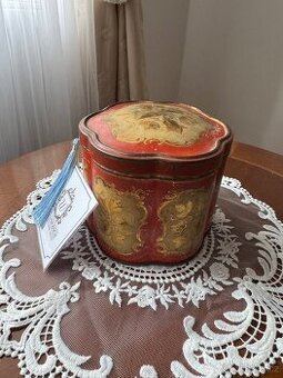 Plechová červená dózička s víčkem