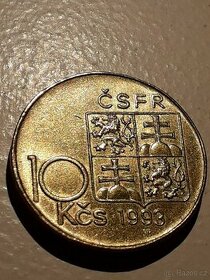 Sleva mince, 10Kčs ČSFR T.G.Masaryk, značená,