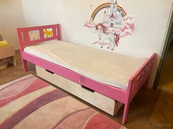 Dětská Ikea postel modrá a růžová