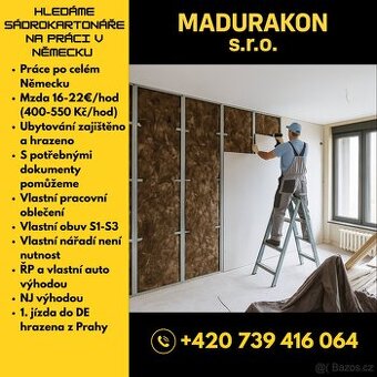 Sadrokartonář - Německo | až 22€/hod | ubytování hrazeno