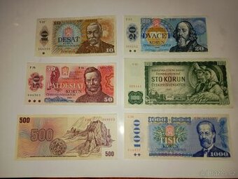 SESTAVA BANKOVEK 10-1000 KČS, 80. LÉTA, 6 RŮZNÝCH NOMINÁLŮ
