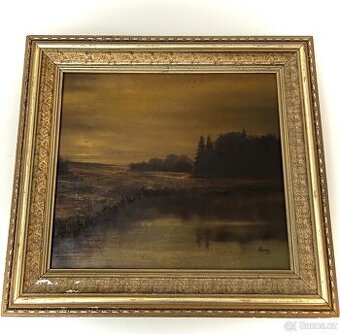 Olejomalba krajiny – 20. století, signováno, starožitný rám