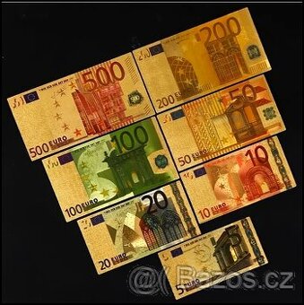 Sada zlacenych euro bankovek - polymer unc