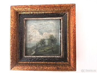 OBRAZ "KRAJINA PŘED BOUŘÍ"  V KRÁSNÉM DOBOVÉM RÁMU