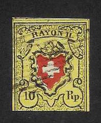 Švýcarsko - Mi:8 II - Vzácná známka z r. 1850