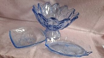 Retro české sklo modré Rudolfova huť, Barolac, Art deco