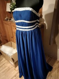 Krásné modré dlouhé společenské - plesové šaty vel. 48