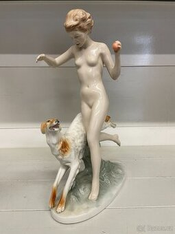 Diana s chrtem 38cm vysoká soška akt DUX Elly Strobach
