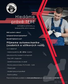 Přijmeme Automechanika osobních a užitkových vozů Hodonín