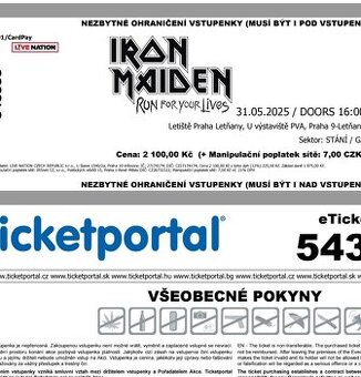 Iron maiden vstupenka stání